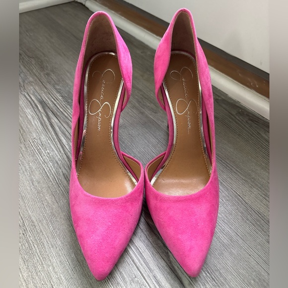 Jessica Simpson Prizma Hot Shot Pink Suede Pump Sz 7.5 - Picture 3 of 9